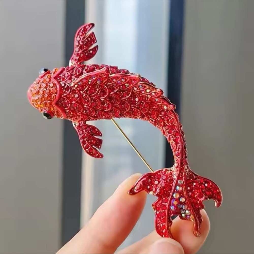Red Fish Crystal Carp Fish Brooch